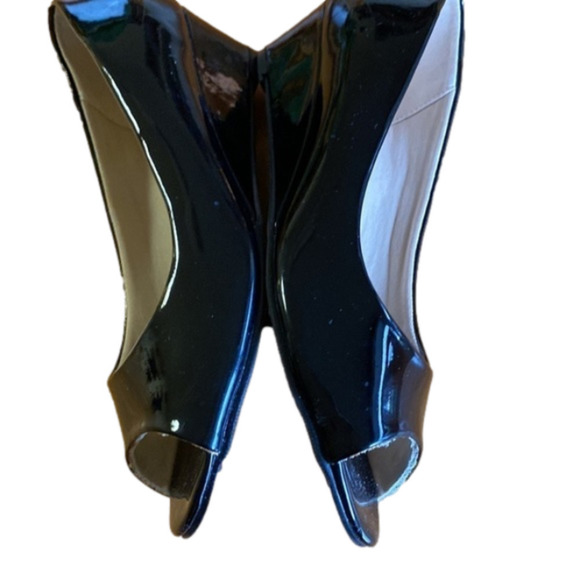 APPLESEED Patent Leather (manmade materials) Black peep toe wedge heel. Size 9.5 - Picture 2 of 5